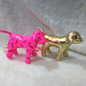 PINK Victoria's Secret Pair Of Pink and Gold Dog Figures